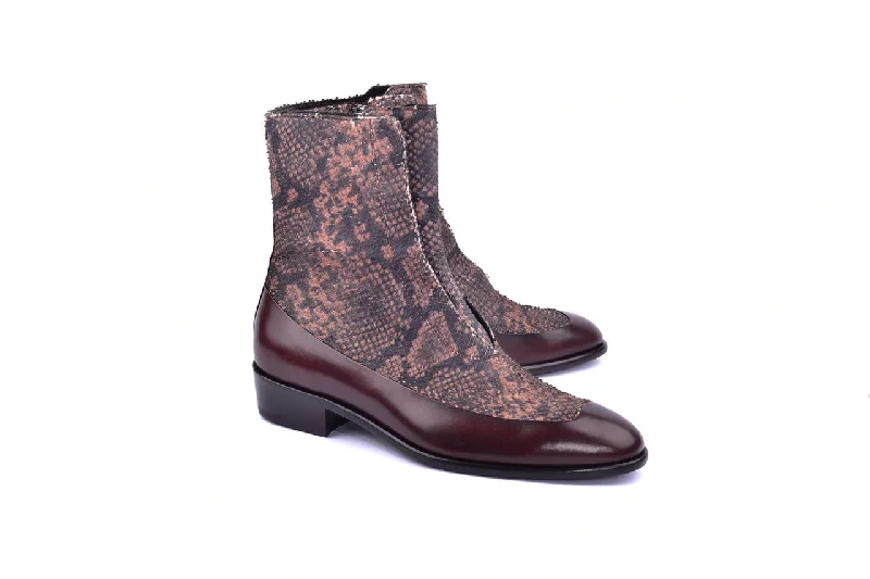 Corrente 3273HS Python Printed Calfskin Slip-On Boot - Brown