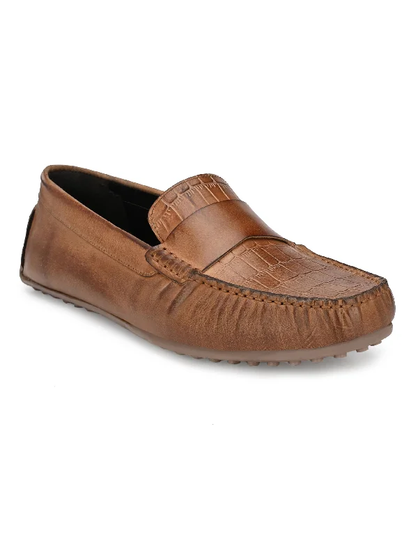 Men's Burnish Leather Slip on Casual Loafer Moccasin