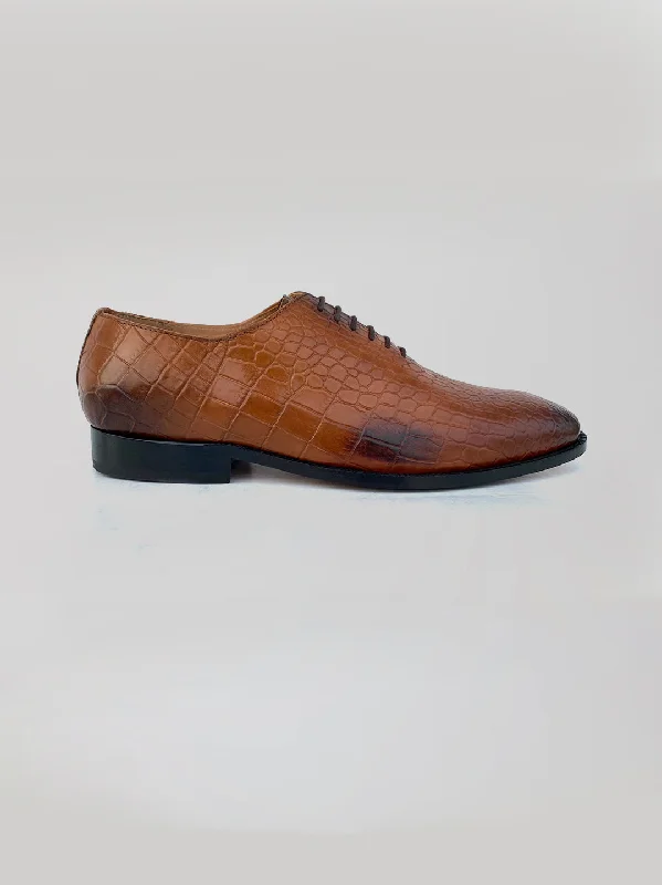 Croc Embossed Derby - Brown