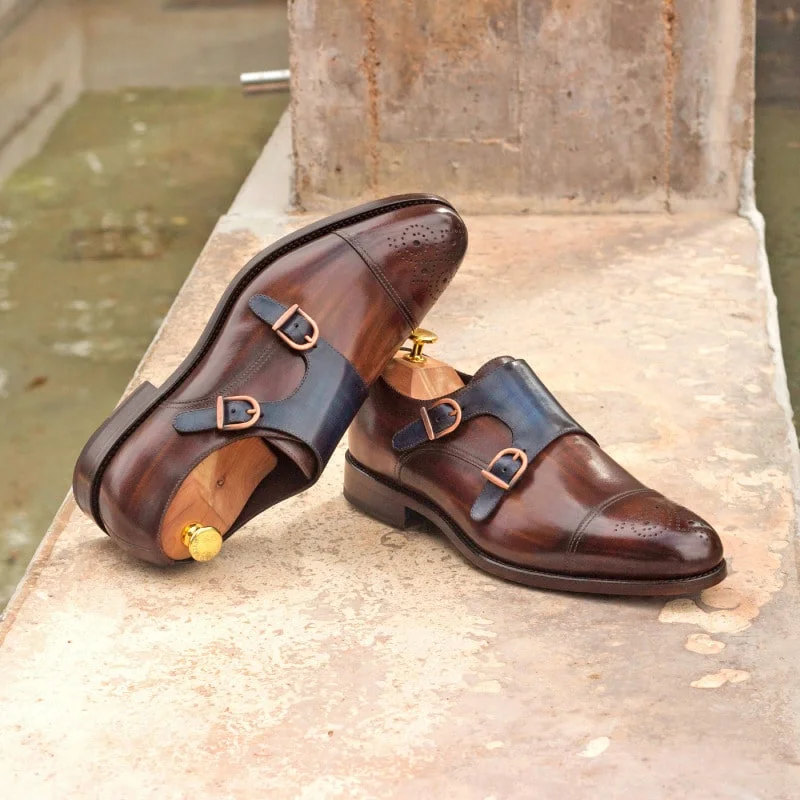 Astrid Tan & Blue Patina Double Monk Strap