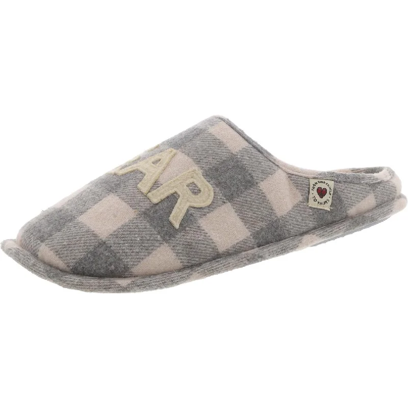 Dearfoams Mens Plaid Faux Fur Lined Slide Slippers