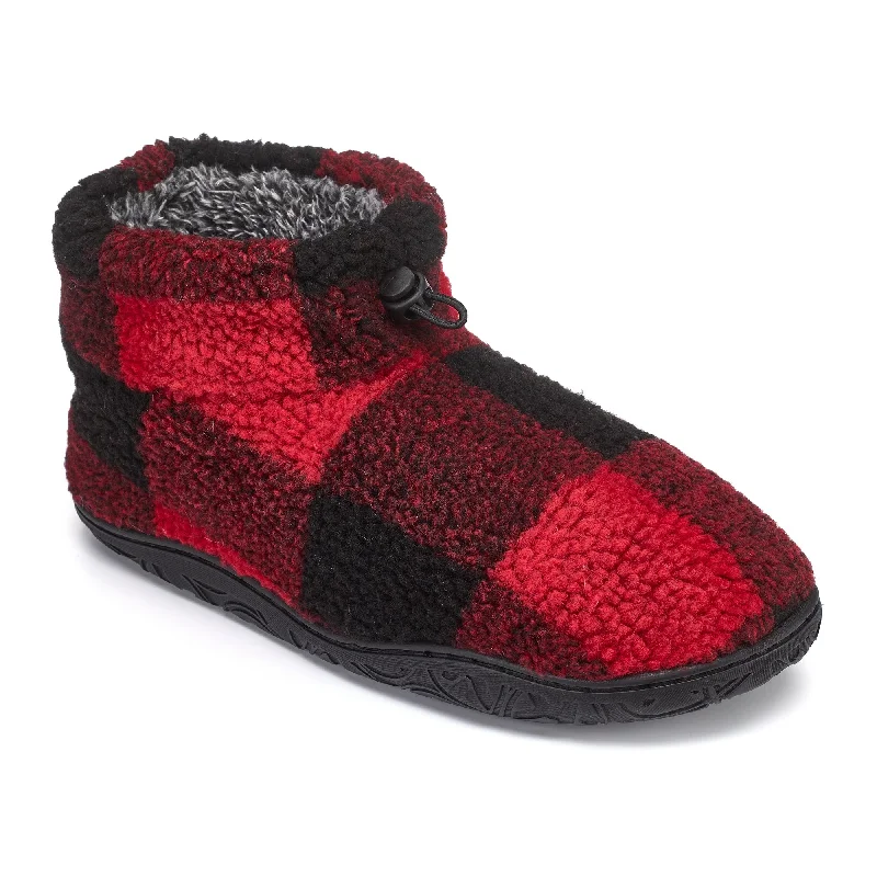 Neeson - Shorter Length Check Sherpa Slipper Boot - Red / Black Check