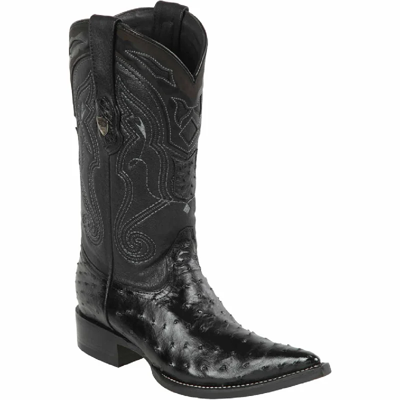 Black Pointed Toe Ostrich Boots