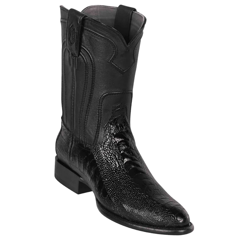 Black Roper Ostrich Leg Western Boots