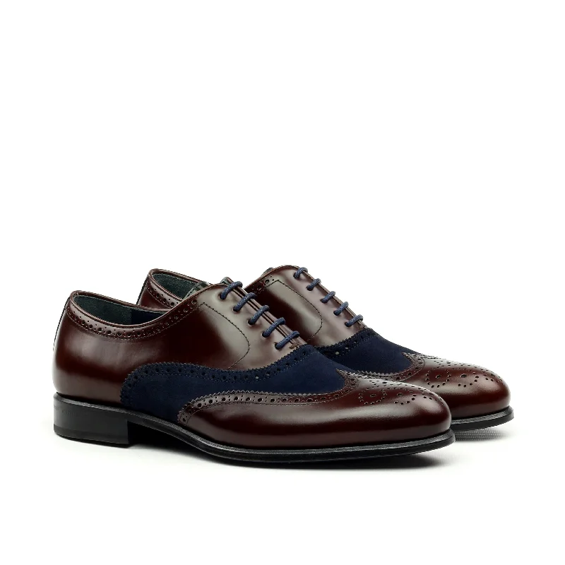 Azul -  Coffee Brown Wingtip Oxford. full Brogue, Blue Suede Highlights and blue bottom sole