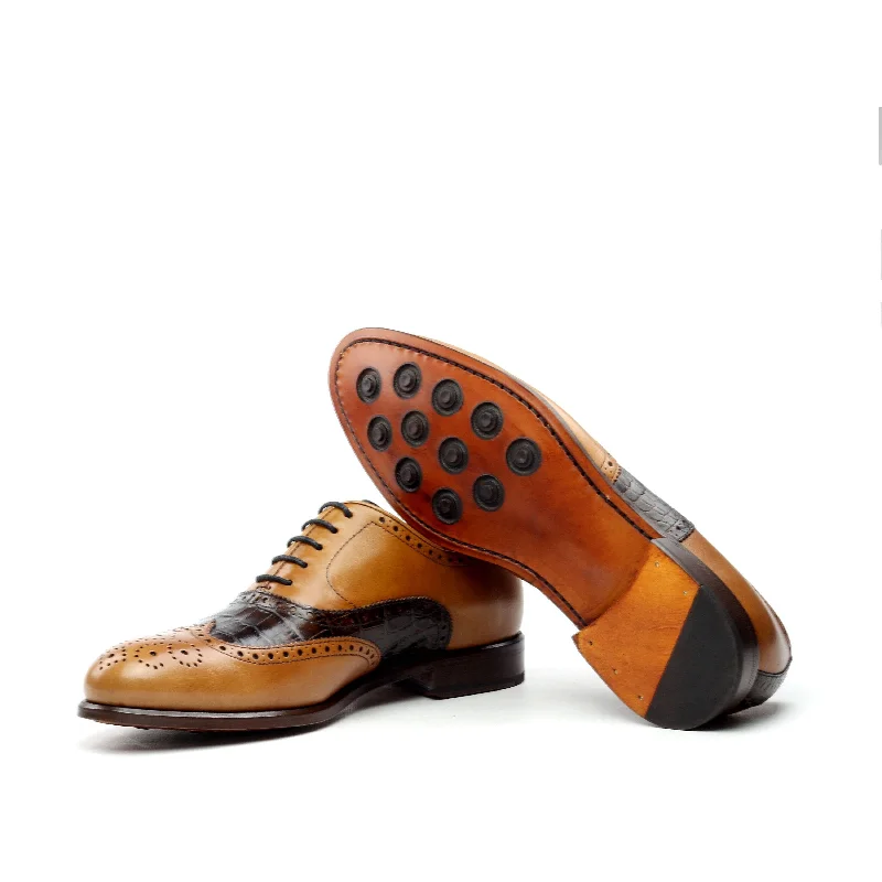 CRASSUS - Golden Brown Oxford shoes. Exotic Croc Highlights  (big sizes)