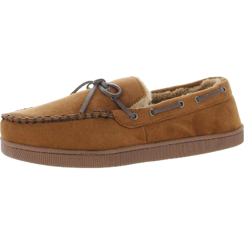 Club Room Mens Faux Fur Lined Faux Suede Moccasin Slippers