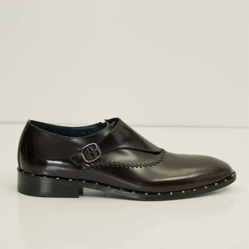 Stitch Detail Monk Strap - Burgundy