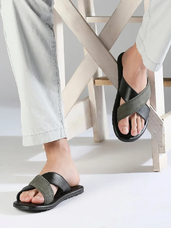 Privo Grey Denim and Black Casual Sandals For Men