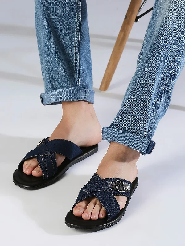 Privo Navy Denim Casual Sandal With Buckle For Men