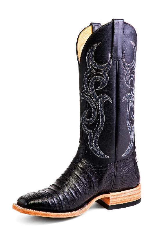 Horse Power Mens 13in Pull Up Black Caiman Cowboy Boots