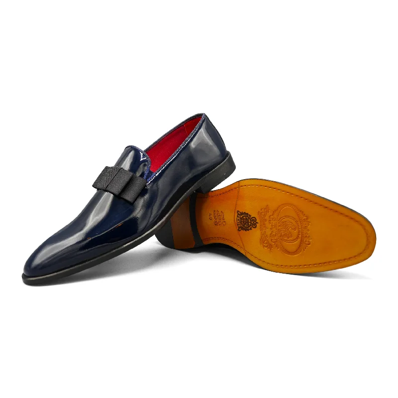 6518 - Midnight Navy Patent Opera Bow Slipper