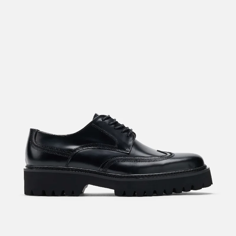 Ronan Black Brushed Leather Lug Wingtip Shoes